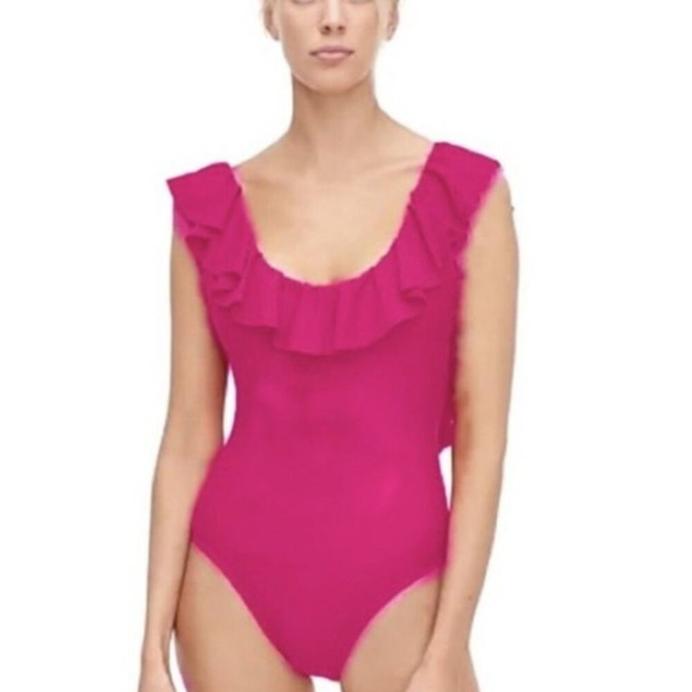 J. Crew Radiant Fuchsia Pink Ruffle One Piece Statement Swimsuit 12